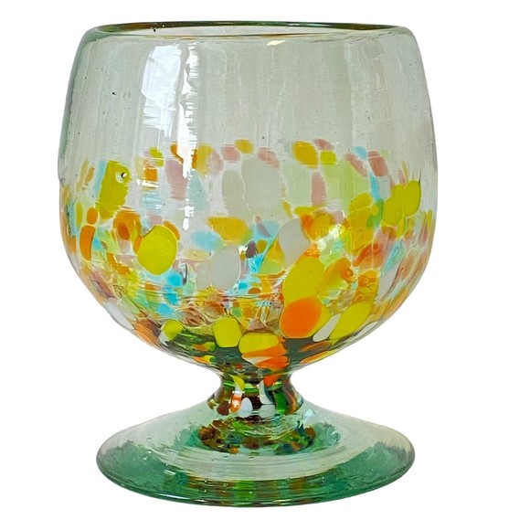 Vintage Hand Blown Confetti Art Glass Brandy Snifter Handmade Multicolor Heavy - Picture 7 of 9